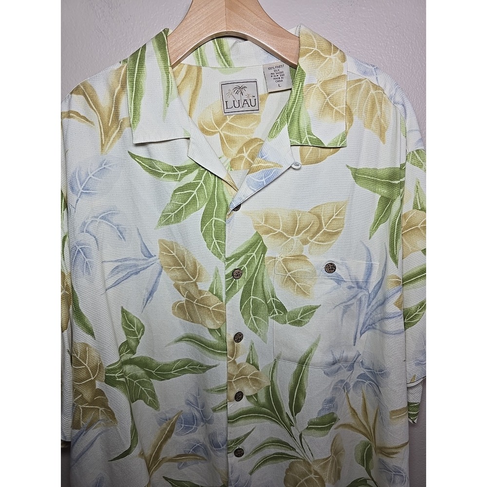 Luau 100% Silk Mens‎ Camp Shirt Size Large